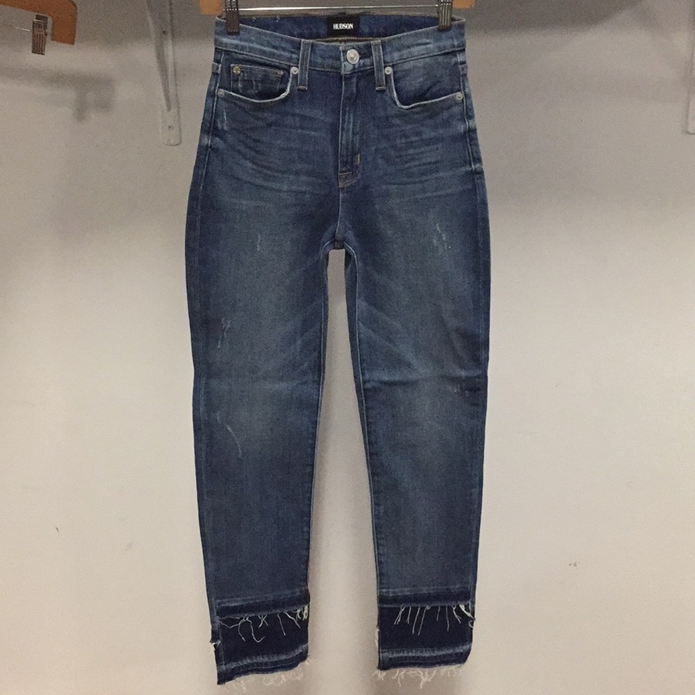 $245 NWT HUDSON STRETCH brand jean High rise ZOEEY FRAY Straight crop summer - Picture 5 of 10